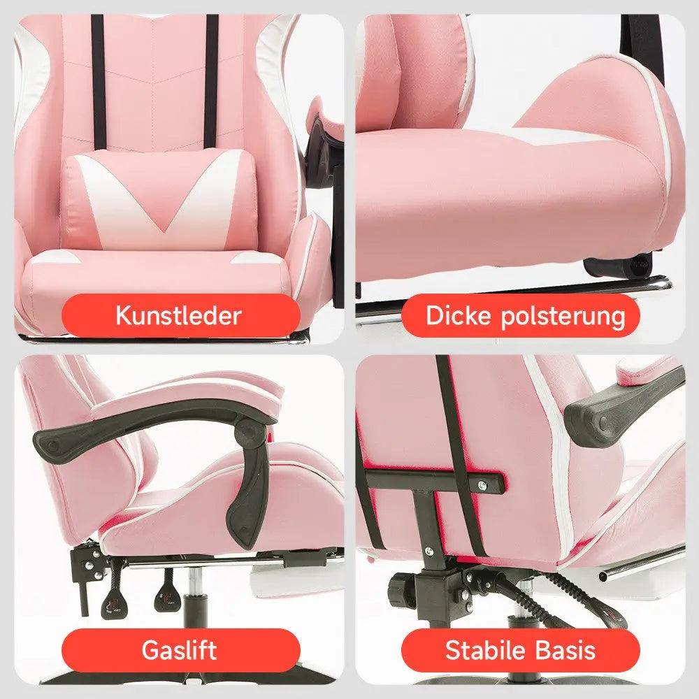 Ergonomic gaming chair, office chair, height adjustable,PU leather computer chair, with headrest and lumbar support, 360° swivel