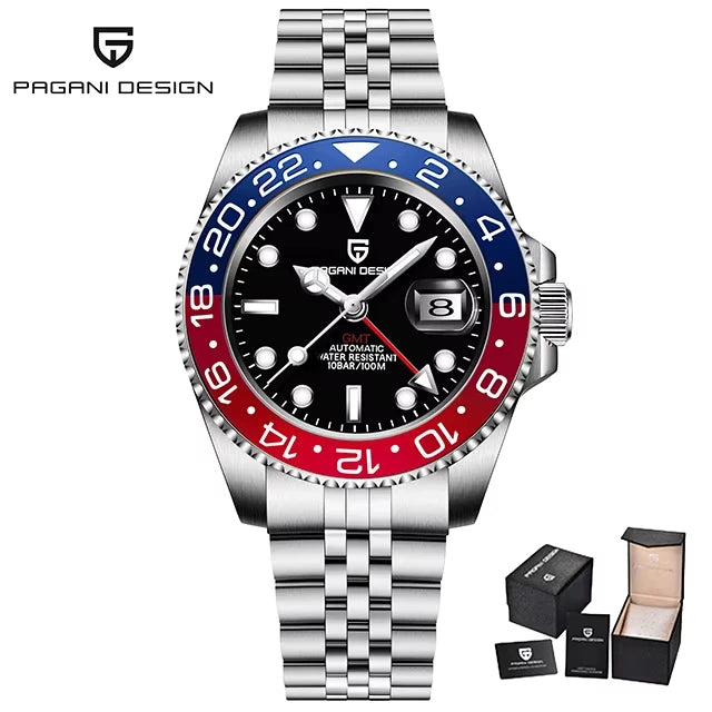 PAGANI DESIGN Men Watch GMT40mm Mechanical Watch Top Brand Sapphire Glass Stainless Steel Waterproof Clock RelogioMasculino gift