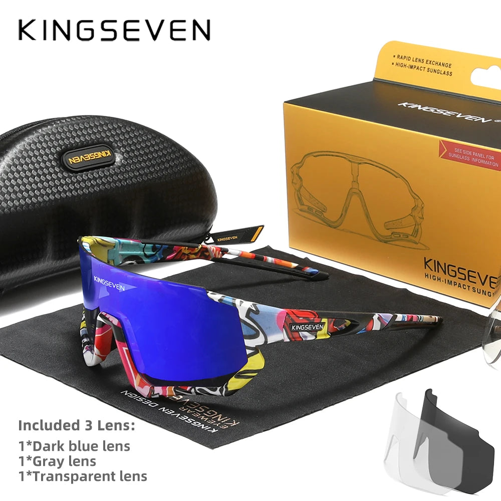 KINGSEVEN Cykelsolglasögon med UV-skydd för män och kvinnor, cykelglasögon, UV400, polariserade, fiske, cykling, klättring, stor ram, sportglasögon