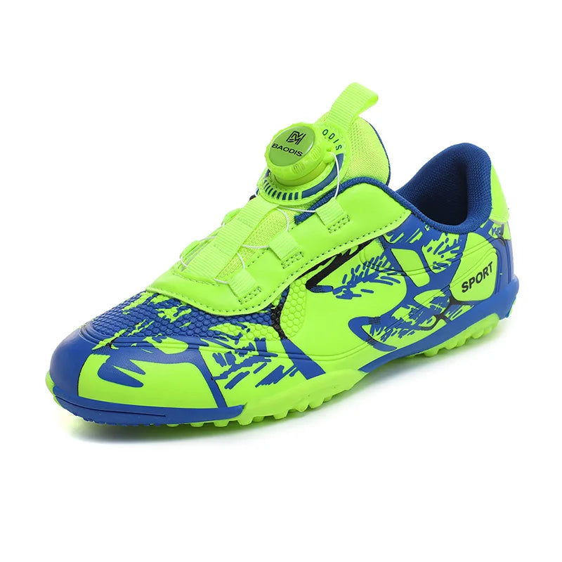 Chaussures de Football à lacets rapides pour enfants, blanches et bleues, crampons ultralégers de haute qualité, baskets de Football antidérapantes pour Match en plein air