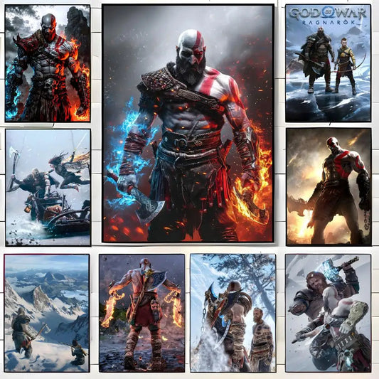 Game G-God of War Poster  Self-adhesive Art Waterproof Paper Sticker Coffee House Bar Room Wall Decor