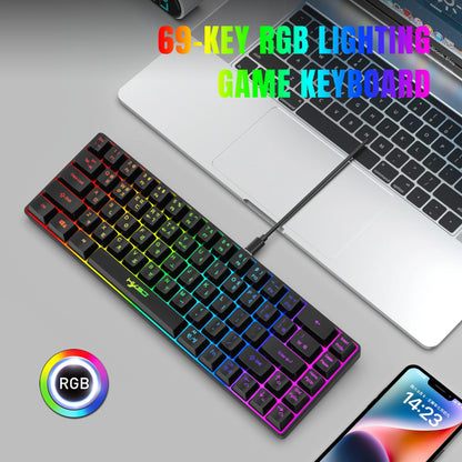 68 Keys Gaming Keyboard USB Wired Portable 20 RGB Backlight Korean Keyboard for Windows Laptops Computer