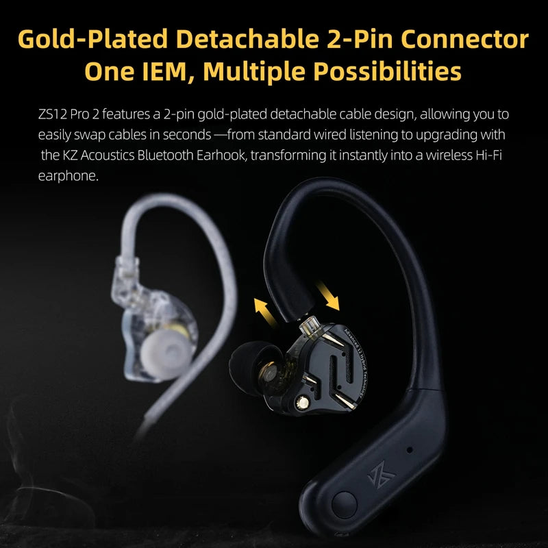 KZ ZS12 PRO 2 Flagship-Grade Super-Linear Hybrid IEM Earphones HiFi Bass In Ear Headphones Esports Gaming Headest Wired Earbuds
