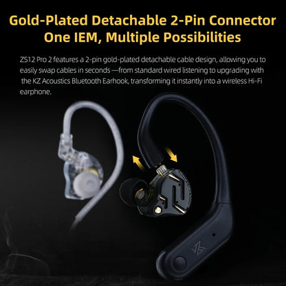 KZ ZS12 PRO 2 Flagship-Grade Super-Linear Hybrid IEM Earphones HiFi Bass In Ear Headphones Esports Gaming Headest Wired Earbuds