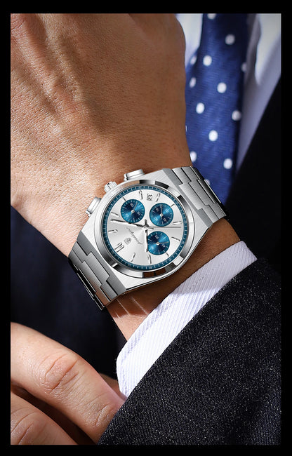 Montre pour homme POEDAGAR – Chronographe de luxe en acier inoxydable, avec date, étanche et luminescente – Montre-bracelet sportive à quartz