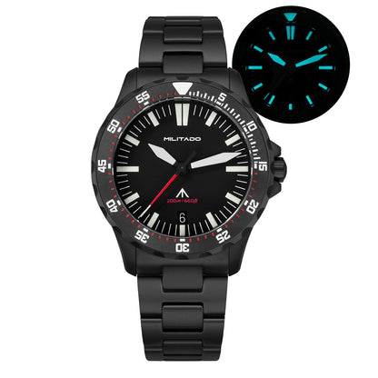 Militado ML16 39mm Quartz Dive Watch Sapphire Crystal 200M Water Resistant Ceramic Bezel BGW9 Lume Screw Down Crown