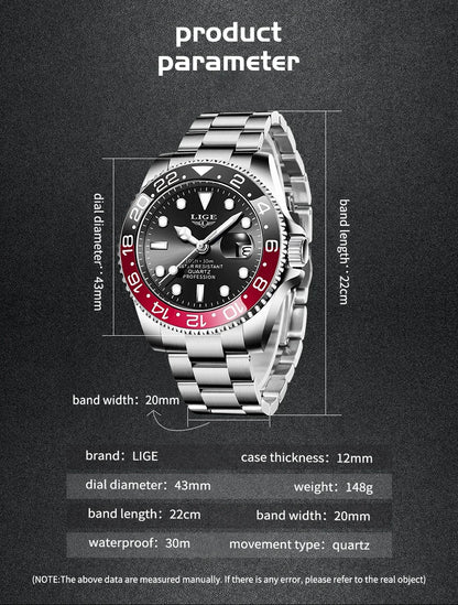 LIGE 2025 brand new men's watch luminous stainless steel business quartz luxury clock waterproof watches for men reloj hommes