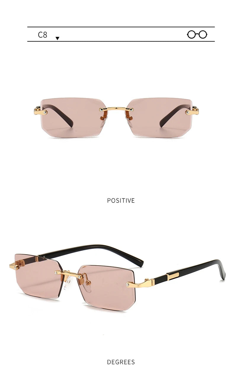 Mode Rimless Solglasögon Män Kvinnor Populära Ramlösa Solglasögon Man Kvinna Klassiska Små Fyrkantiga Sommar Resesolglasögon
