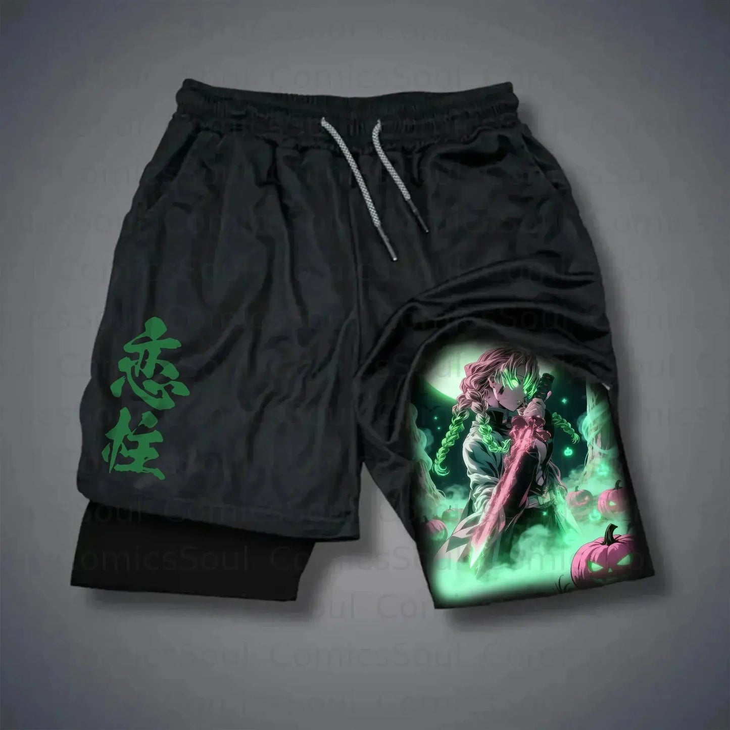 Pantaloncini da palestra da uomo Anime Demon Slayer ad asciugatura rapida, pantaloncini doppio strato 2 in 1, sportswear Y2K estate 2026, streetwear traspirante