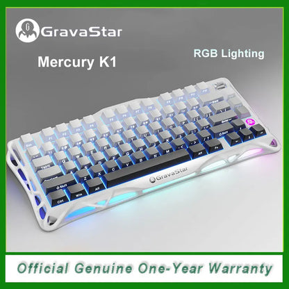 GravaStar Mercury K1 75% Wireless Mechanical Gaming Keyboard, Aluminum Alloy Exoskeleton Design, RGB Backlit, Hot-Swap Socket