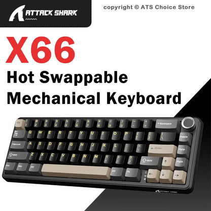 Teclado mecánico inalámbrico Attack Shark X66 con diseño compacto 65%, retroiluminación RGB, montaje gasket, hot swap, Bluetooth, USB-C, PBT y batería de gran capacidad