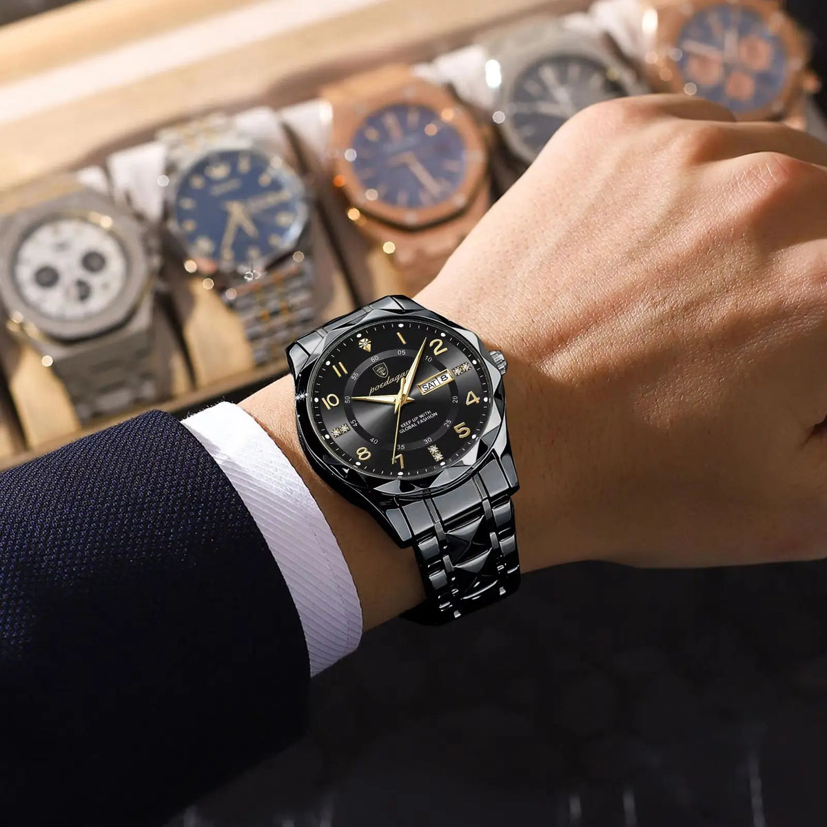 Relógio de homem POEDAGAR Fashion Luxury, estanque, luminoso, de quartzo, bracelete em aço inoxidável, data e dia da semana, estilo descontraído.
