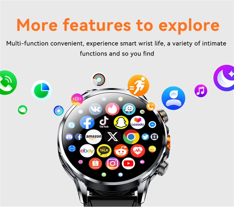 8GB+128GB RAM 5G/4G Smart Watch 1.95 inch AMOLED 1880mah Battery 500W Camera GPS WIFI Google APP Download Smartwatch Android 9.0