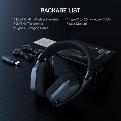 EKSA 2.4GHz Wireless Gaming Headphones With Mic USB/Type C Ultralight Foldable Over-Ear Bluetooth Headset Gamer For PC/PS5/Xbox