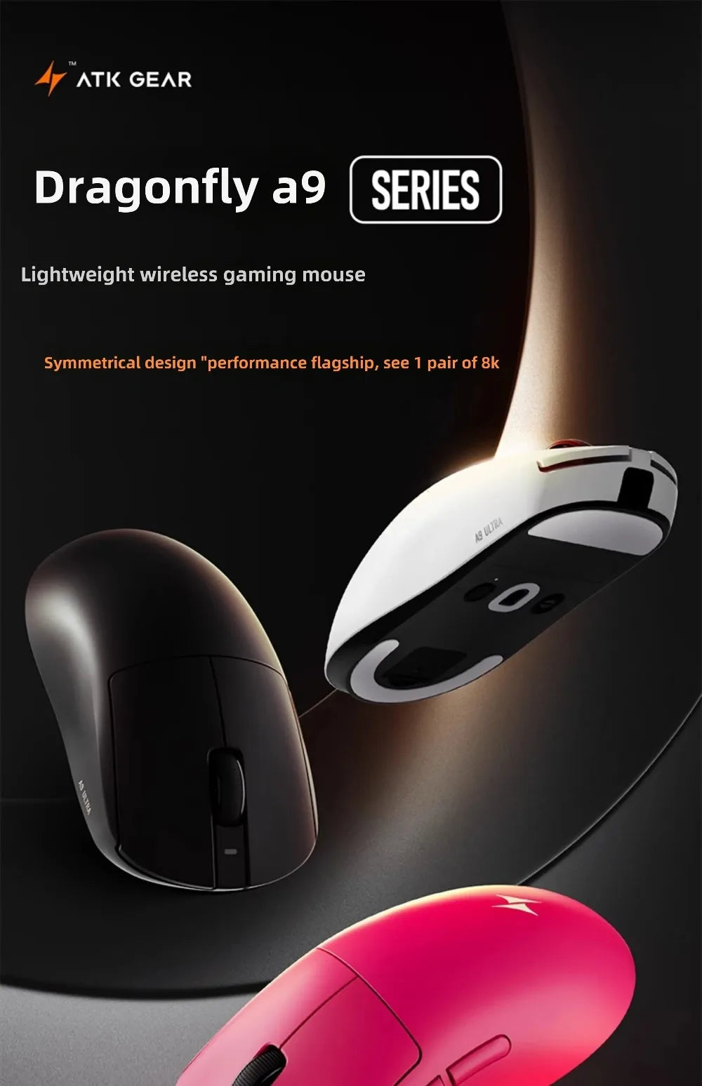 ATK Dragonfly A9 Wireless Bluetooth Mouse Gaming Ergonomic Design Fast Response PAW3950 Ultra 800mAh Lightweight 8KHz esports