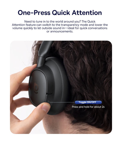 Baseus Bass EH10 NC Wireless Headphones Bluetooth 6.0 Noise Canceling 45dB Over Ear HeadsetSpatial Audio Earphone 80H Time