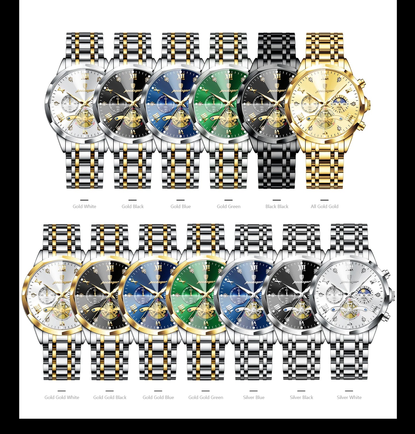 POEDAGAR Luxury Fashion Men Clock Waterproof Luminous Chronograph Male Watch Stainless Steel Quartz Business Men's Watches Reloj