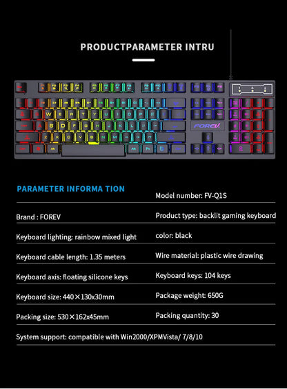 RGB Wired Mechanical Keyboard 104 Keys of Backlit Key Caps Gaming and Office Keyboard For Microsoft Windows and Apple IOS System