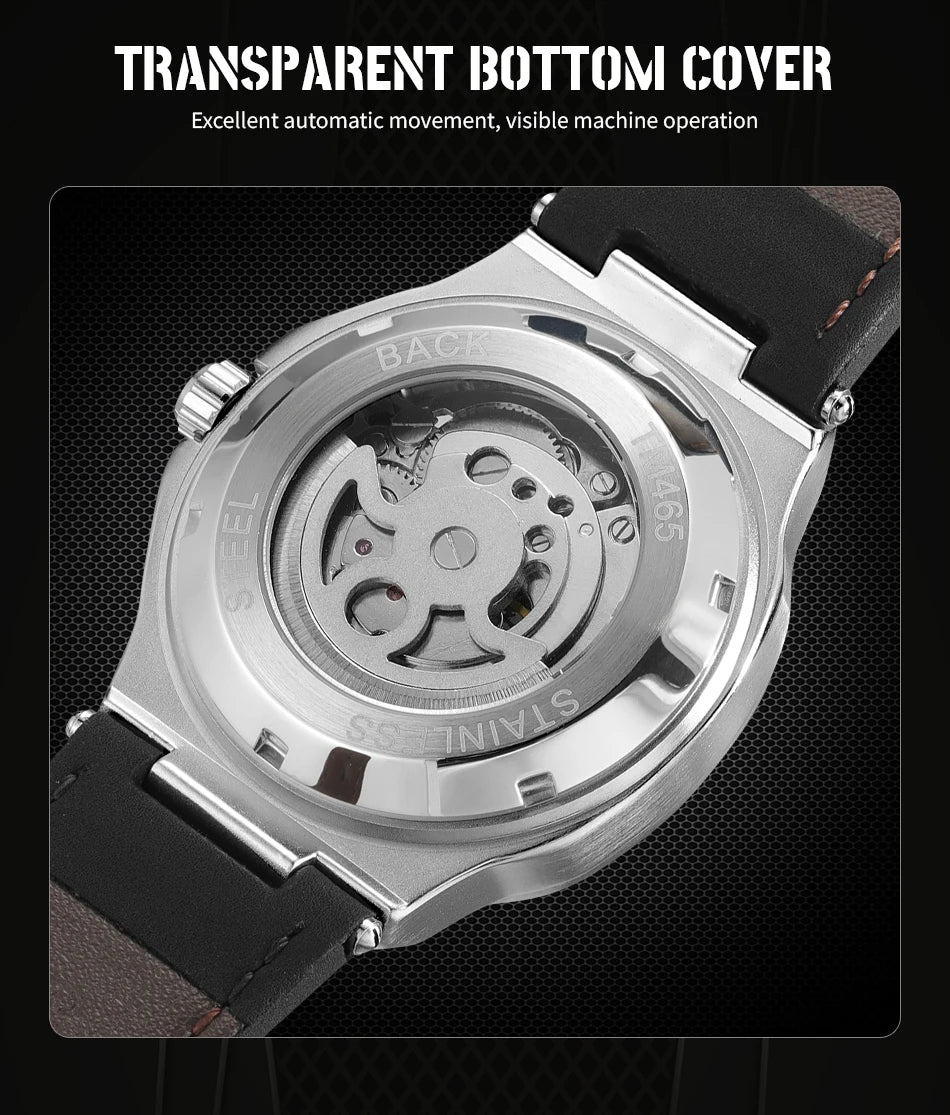 2025High-end Luxury SKROX Square Man Watch Sapphire Tourbillon Steel Skeleton Moon Phase Automatic Movement Leather Male Watches