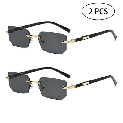 Trendy Rimless Sunglasses for Men Women Fashion Frameless Rectangle Sun Glasses Retro Shades Summer Traveling Eyewear UV400