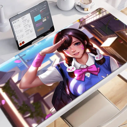 Tapete de Rato XXL Anime Gaming Girl Overwatch 900x400, Tapete de Secretária Suave em Borracha para Portátil, Escritório, Computador e Teclado, Impressão HD