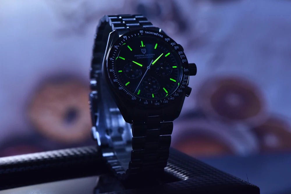 PAGANI DESIGN Moon-ur – Luksus-kvarts-kronograf til mænd, sporty stil, safirglas med antirefleksbehandling, selvlysende display