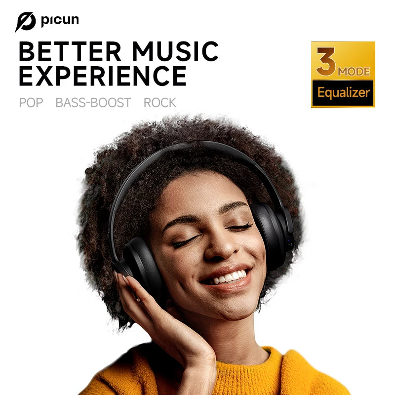 Picun B8 Bluetooth Headphones 120H Playtime Headset Wireless Bluetooth 3EQ Mode Low Latency Hands-Free Calls Over Ear Headphones