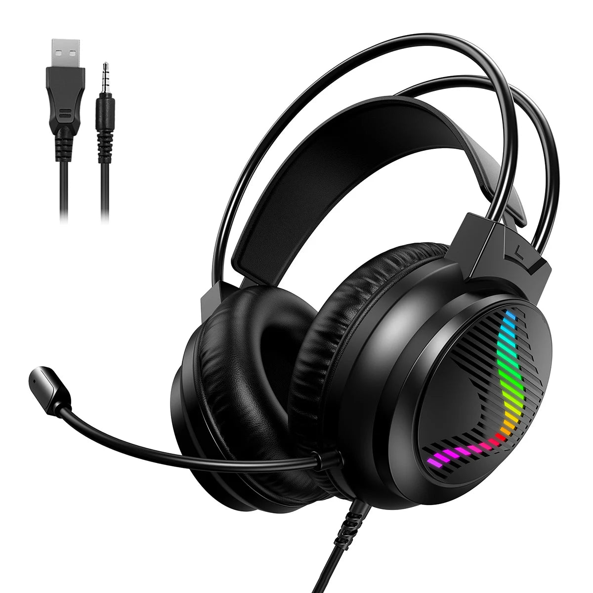 Casque filaire de jeu avec son 360° °   Microphone rotatif et éclairage RGB, conçu spécifiquement pour les cybercafés et le gaming