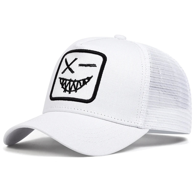Casquettes de baseball unisexes X à broderie « visage souriant avec dents » – Casquettes de protection solaire pour le printemps et l'été, à porter en extérieur, ajustables, style « trucker » décontracté