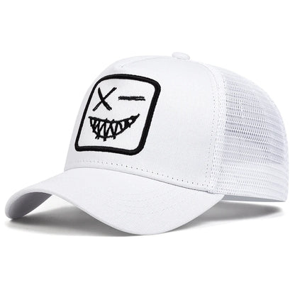 Casquettes de baseball unisexes X à broderie « visage souriant avec dents » – Casquettes de protection solaire pour le printemps et l'été, à porter en extérieur, ajustables, style « trucker » décontracté