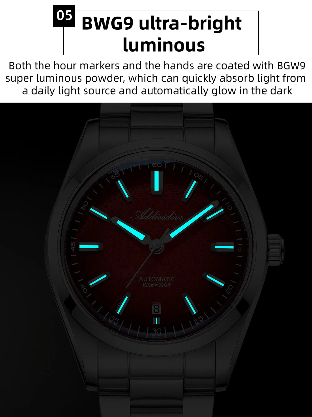 ADDIESDIVE 2026 New Luxury Personalized Watches 10BBar Bubble Mirror Glass Steel Analog Watches Super Luminous Mechanical Watch