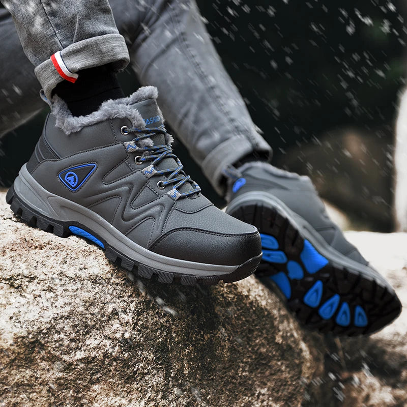 Bottes de neige pour hommes, bottines d'hiver chaudes et confortables pour l'extérieur, coupe haute, coupe-vent, antidérapantes, amortissantes, chaussures de randonnée en coton.
