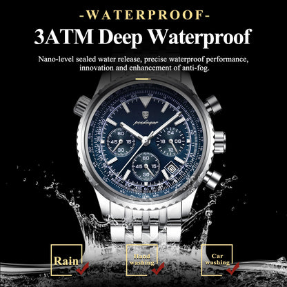POEDAGAR Fashion Military Men's Watches Waterproof Luminous Date Chronograph Man Watch Stainless Steel Luxury Quartz Male Clock