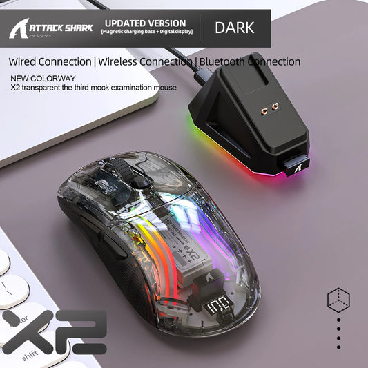 Attack Shark X2PRO Bluetooth Mouse, Tri-Mode , RGB Lights, Magnetic Charging ,Transparent, Battery Indicator, Computer Phone