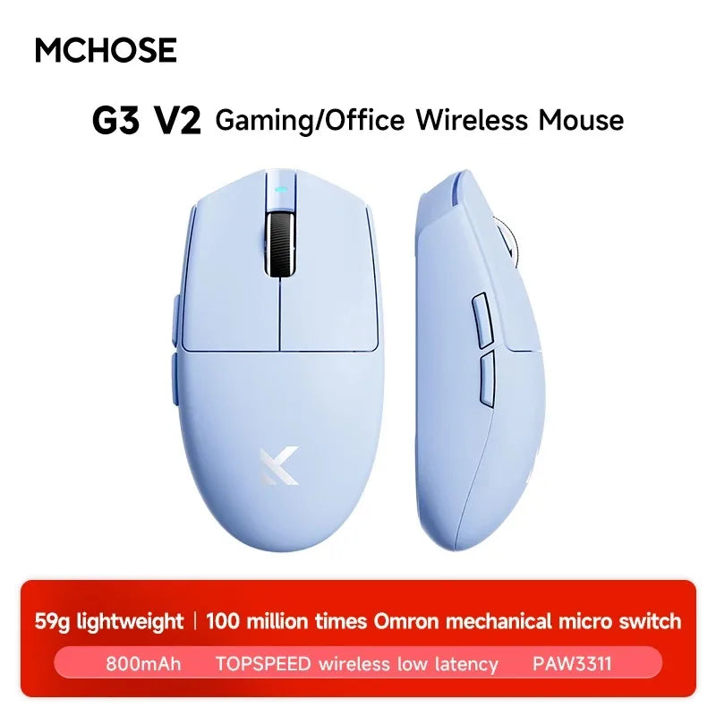 MCHOSE G3 V2 Pro Wireless E-sports Mouse Lightweight Three Mode Bluetooth PAW3395 High Performance 800mAh Game Office 59g Mouse