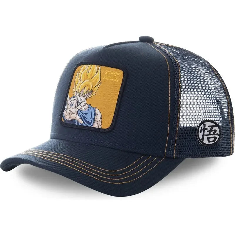Casquette Dragon Ball Son Goku pour l'été : casquette de voyage à visière, pour homme, brodée, style hip-hop, visière pare-soleil, casquette trucker ajustable en maille