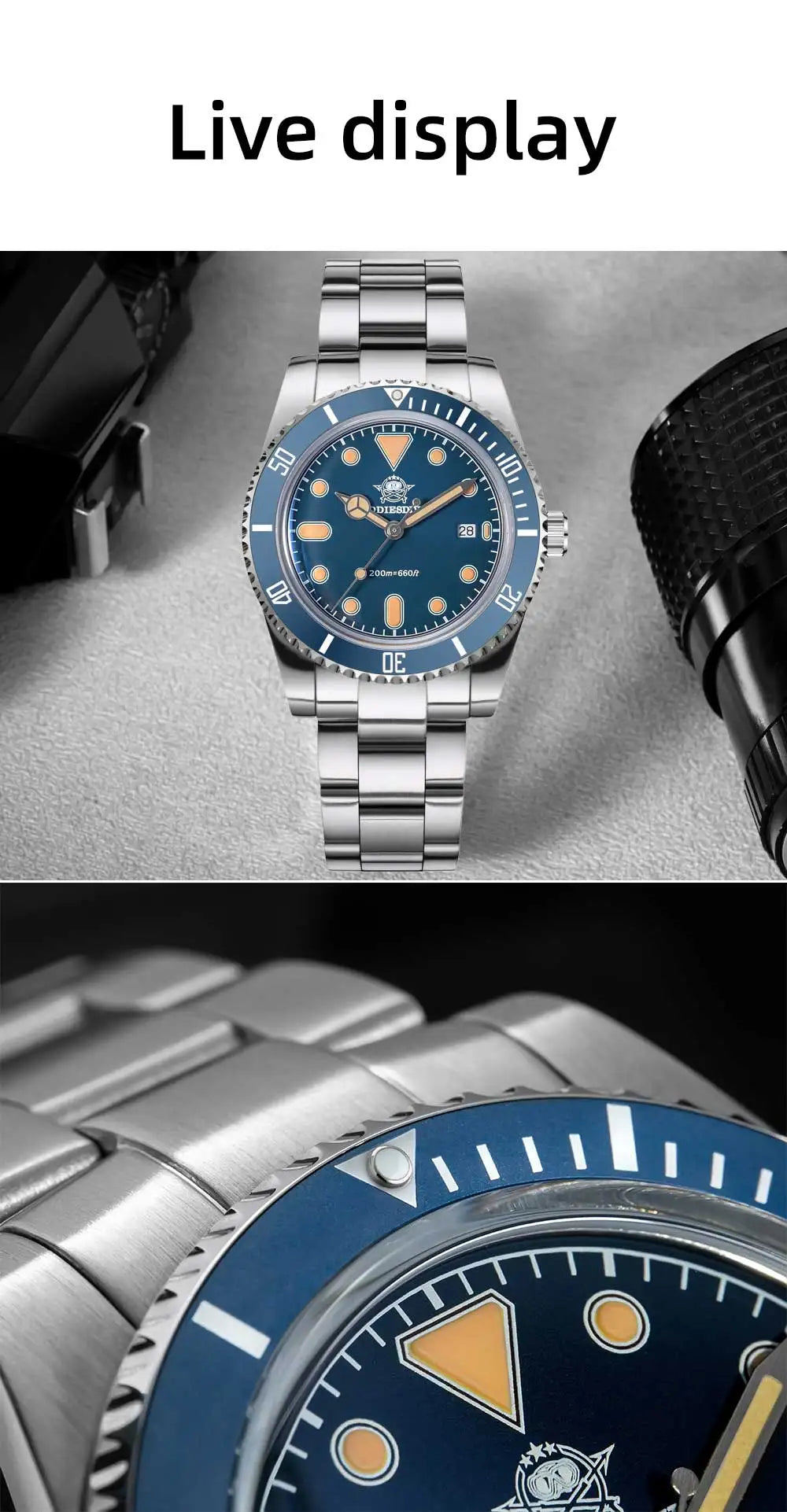 ADDIESDIVE Men's Gift Box Luxury Diver Watch Super Luminous Bubble Mirror Glass Quartz Watch 20Bar Ceramic Bezel Steel Watch