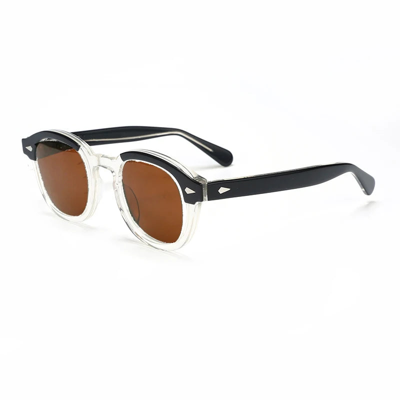 Polariserade solglasögon för män och kvinnor, Johnny Depp-inspirerade solglasögon i Lemtosh-stil, retro, runda, acetatbåge, UV400-glas, Oculos