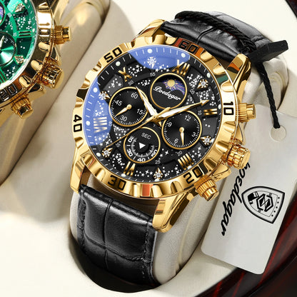 Montre-bracelet de luxe POEDAGAR pour homme – Chronographe sportif, étanche et lumineux, avec bracelet en cuir, mouvement à quartz