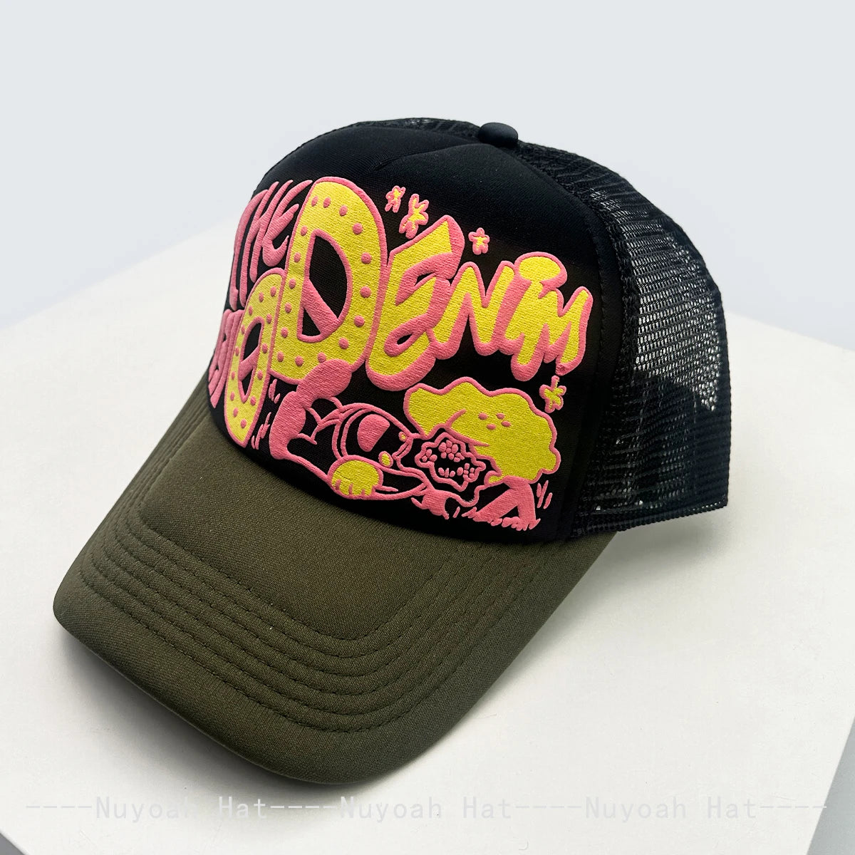 Unisex, interessant, 3D-printet bogstav, baseballkasketter, solskærm, tegneserie, åndbar, farveblok, trucker-kasketter, mesh, alsidig inderside