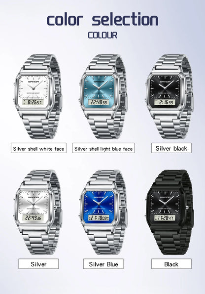 SANDA 747 Luxury Mens G Style Watches Stainless Steel Women LED Digital Dual Display Clock Unisex Waterproof Sports Quartz Watch