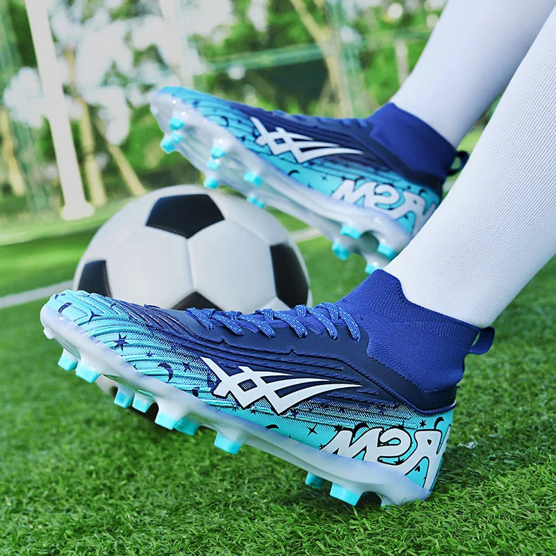 Chaussures de football pour hommes et femmes, chaussures de sport à crampons longs, idéales pour les étudiants, les matchs et l'entraînement.