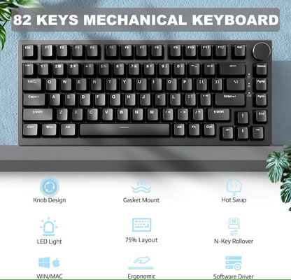 AK820 Wired Full-Key Hot-Swap Keyboard Removable USB Port White/Ice Blue Backlight Premium Sense Colorway