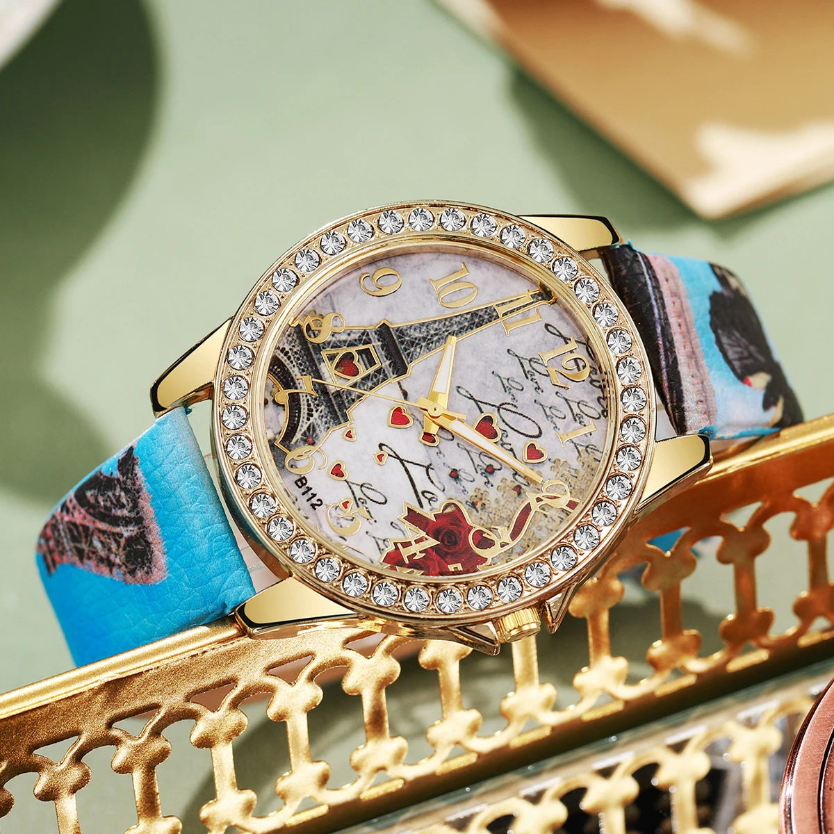 Fashion Flowers Women Watches Ladies Leather Strap Analog Quartz Watch Reloj Mujer Girls Clock Gift