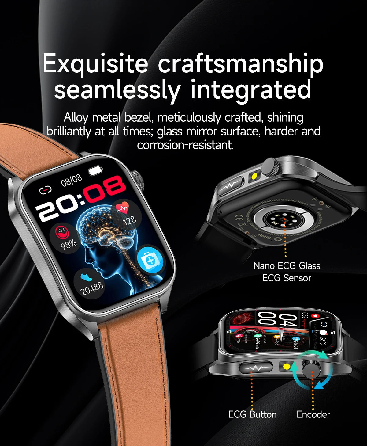 2026 New 650nm Laser Therapy Blood Fat Uric Acid Blood Pressure Smart Watch ECG+PPG Precise Health Monitor Smartwatches For Men