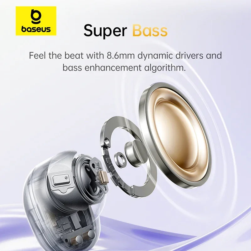 Baseus Bass BD1 Wireless Bluetooth 5.4 Earbuds – Mini Bean TWS Earphones, 35H Playtime, IP55 Waterproof Sports Headphones with Deep Bass & Low Latency