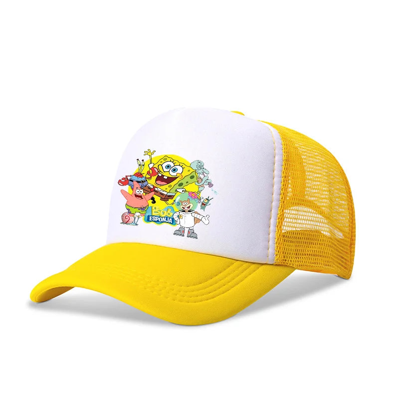 Sød SpongeBob-baseballkasket i anime-stil, rund, til børn, drenge, piger og voksne, til sport og fritid, med solskærm, justerbar, film- og tegneseriefigur, med skygge og netforing