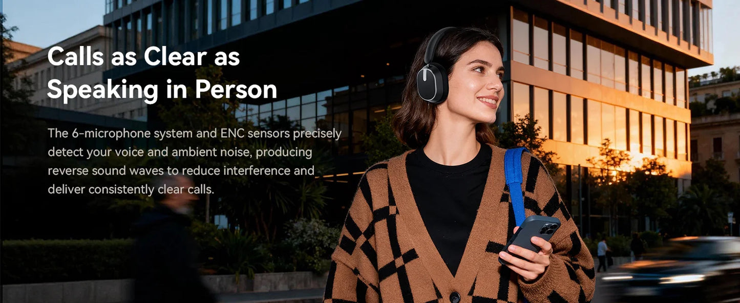 Active Noise Cancelling Headphones Bluetooth 6.0 Wireless Over-Ear Headphones Foldable with LED Power Display & 6-Mic ENC Calls