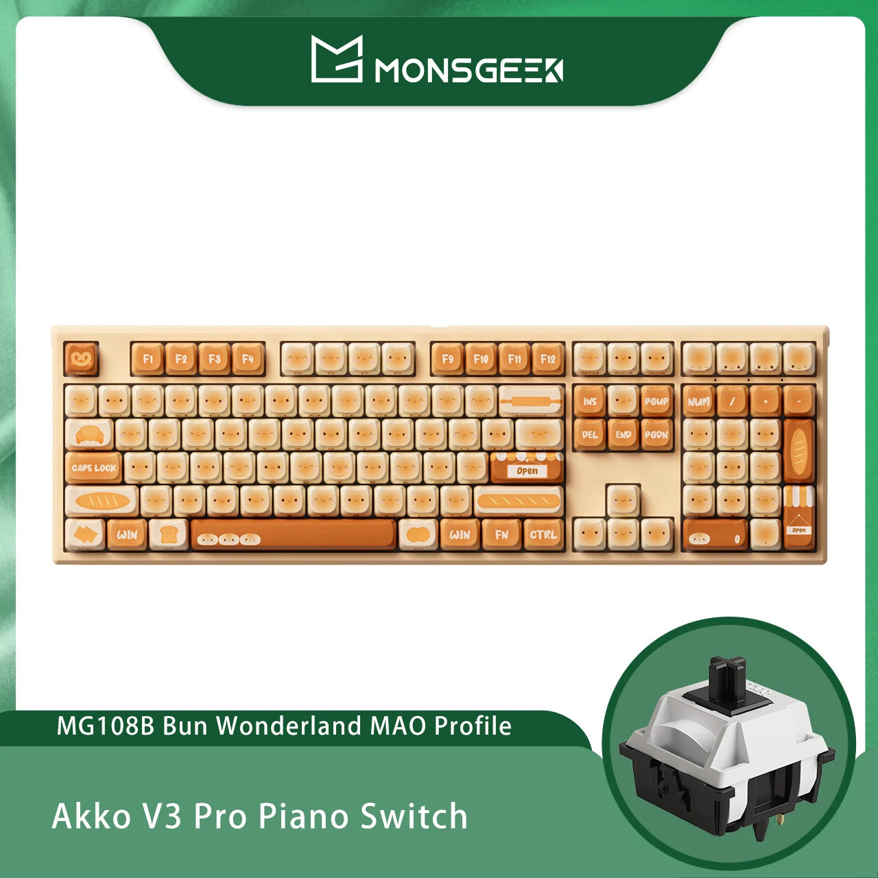 Akko MonsGeek MG108B Bun Wonderland Wireless Mechanical Keyboard MOG Profile RGB 108 Keys Full Size Hot Swap USB / 2.4G / BT 5.0