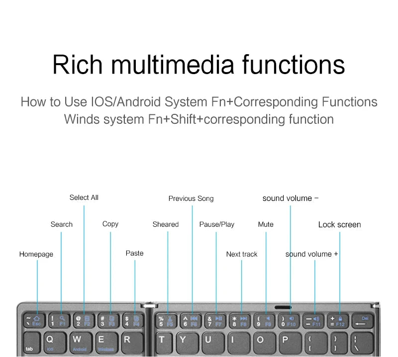 Mini Folding Wireless Bluetooth Keyboard Russian Spanish Arabic Hebrew Portugues with Touchpad for Windows, Android, IOS